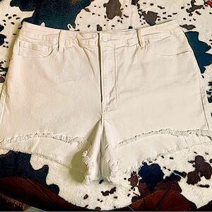 Good American The Bombshell High Waist Denim Shorts in White EUC Size 16